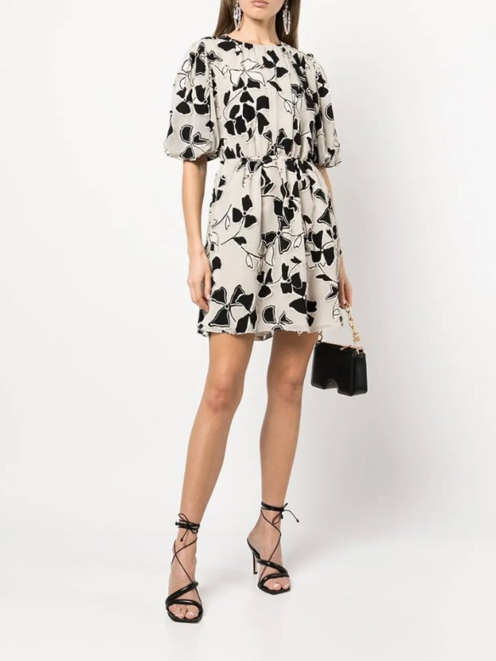 $730 Jason Wu Ivory Black Floral Midi Dress size 0